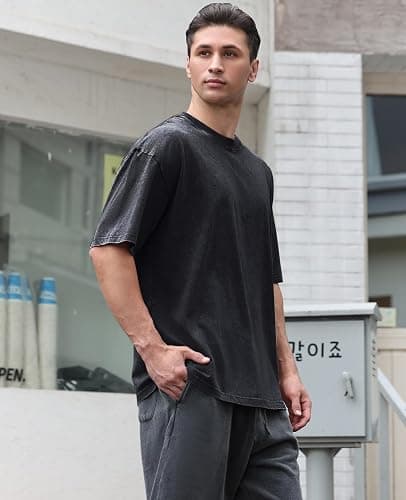 Men's Cotton T-Shirts Oversized Unisex Short Sleeves Casual Loose Wash Solid Basic Tee Tops thumbnail 4