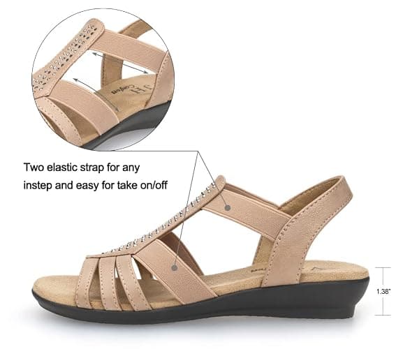 VJH confort Women's Flat Sandals, Comfort Elastic Slip-on Light Weight Slingback Casual Walking Sandals with Rhinestone thumbnail 3