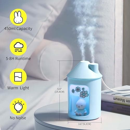 Mipow x miffy BTA700M Cool Mist Humidifier for Bedroom,Ultrasonic Quiet Humidifier with Night Light,450 ML Double Spray for Nursery,Office Indoor Plants (Blue), Gifts for Girls thumbnail 3