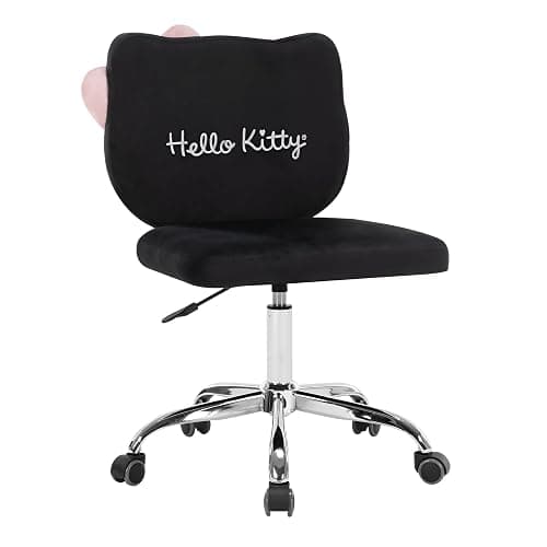 Impressions Vanity Hello Kitty Faux Leather Swivel Vanity Chair for Makeup Desk, Armless Desk Chair with 5 Smooth Wheels, Adjustable Height, 360 Degree Spin, Comfy Foam Padded Seat and Backrest thumbnail 4