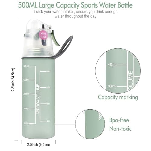 Qshare Misting Drinking Water Bottle, Spray Mist Sports Bottle for Outdoor Sport Hydration and Cooling Down, FDA Approved BPA-Free Misting Water Cup with Unique Mist Lock Design thumbnail 3