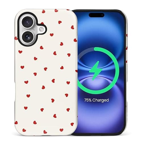 casesok for iPhone 17 Case,Compatible with MagSafe,Dual-Layer Hard Shell + Silicone Cover,Full Body Protection Shockproof Case for iPhone 17-Red Hearts Girly Aesthetic - Image 1