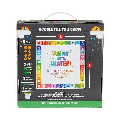 Little Buffalo Jumbo Rainbow Water Doodle Mat | Roomier Drawing Space, Letters & Numbers Border, 2 Brushes, 2 Water Pens & 8 Sponges, Drawing Pad for Kids, No-Spill Cup thumbnail 6