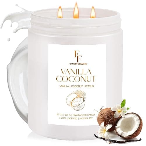 Vanilla Coconut Large Scented Candle, 3-Wick 22oz Long Lasting Scented Candle, Natural Soy Wax Aromatherapy Candle for Home, Candle Gifts for Women Men - Image 1