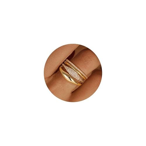 Fezodo Gold Stackable Rings for Women - Dainty 18K Realy Gold Plated Stackable Rings Infinity Thumb Ring Set Trendy Statement Promise Wedding Bands Engagement Ring for Women - Image 1
