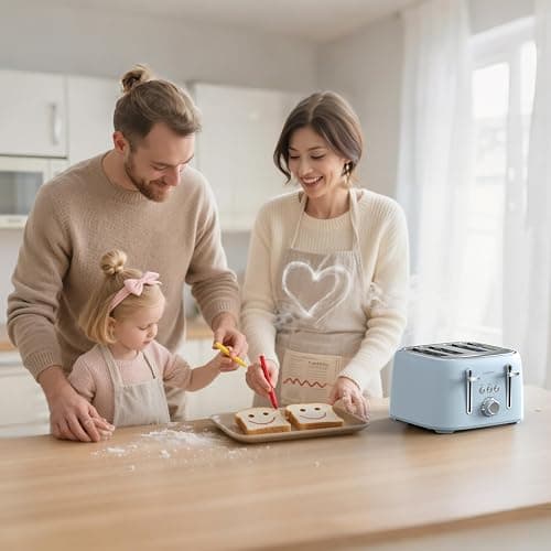 LONGDEEM 4-Slice Stainless Steel Toaster for Bagels, Bread, Waffles & Muffins, 1.5" Extra Wide Slot, High Lift Lever, Modern Blue, 6 Browning Settings, Family Friendly,Breakfast Kitchen Appliance thumbnail 2
