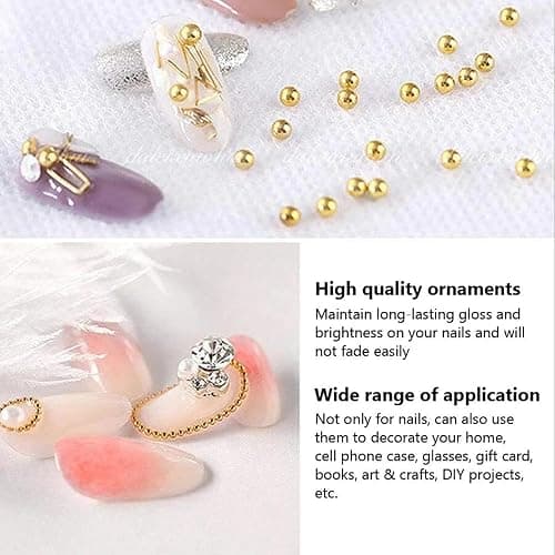 0.8mm Mini Small Nail Beads Stainless Steel Beads Nail Chain Charms Nails Art Decorations Gun Grey Nail Studs Gold Caviar Nail Charms DIY Tool Nail Studs Accessories Cold Nail Gems (Gold) thumbnail 5