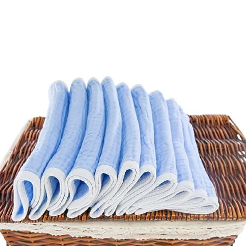 Synrroe Burp Cloths Large, Muslin Burp Cloths for Baby Girls and Boys, Pack of 10 Extra Absorbent and Soft Muslin, 6 Layers 20 by 10 Inches 100% Cotton (Blue 10 Pack) thumbnail 4