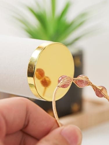 LongMen Armbandhalter, Organizer für Armbänder, Organizer für Armbänder, für Damen, Zubehör für Schmuck (Samt, beige, goldfarbener Metalldeckel) thumbnail 4