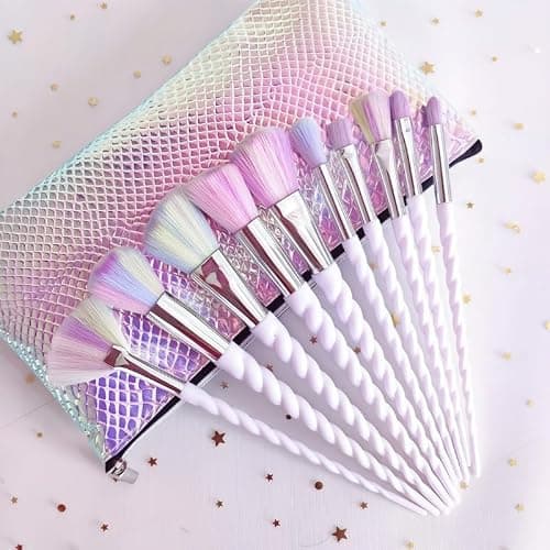 ‌10Pcs Colorful Makeup Brushes Set with Pastel Rainbow Gradient Bag Spiral Handle Concealers Eyeshadows Makeup Brushes Kit for Cosmetics Enthusiasts - Image 1