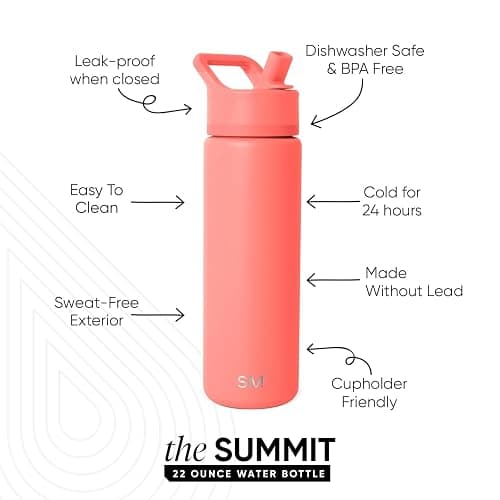 Simple Modern Water Bottle with Straw Lid | Vacuum Insulated Stainless Steel Metal | Reusable Leak Proof BPA-Free Cup for School | Summit Collection | 22oz, Honolulu thumbnail 2
