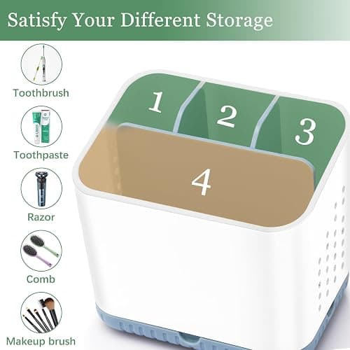 PARKMANI Toothbrush Holders for Bathrooms, Kids Electric Toothbrush and Toothpaste Holder, 4 Slots Tooth Brushing Holder for Bathroom Organizer Countertop, Bathroom Accessories (Blue) thumbnail 6