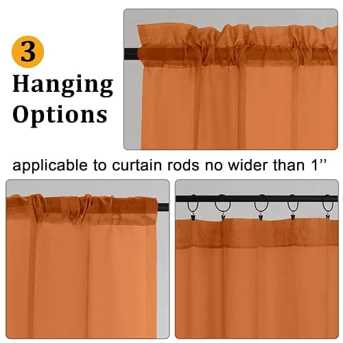 Gwine Burnt Orange Sheer Curtains for Bedroom 54 inches Long 2 Panels, Light Filtering Voile Rod Pocket Curtains, Airy Transparent Fall Sheer Drapes for Living Room, Each 42 Wx54 L thumbnail 3