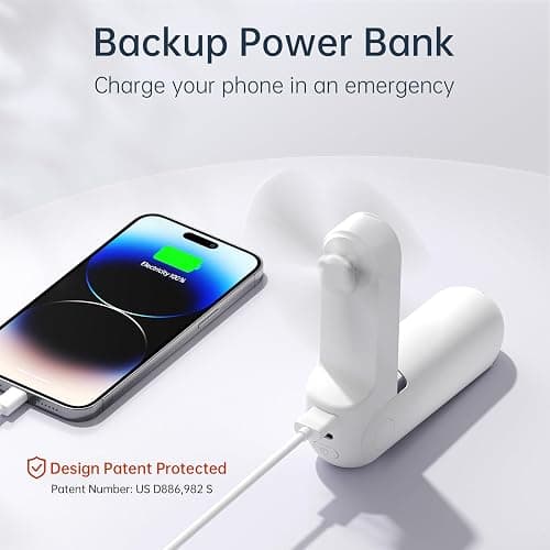 JISULIFE Portable Handheld Fan, Mini 3 In 1 with Rechargeable Battery, Personal Pocket Fan for Travel, Outdoor, USB Power Bank, Flashlight, Essential Ideal Gifts for Summer/Concert/Vacation - White thumbnail 5