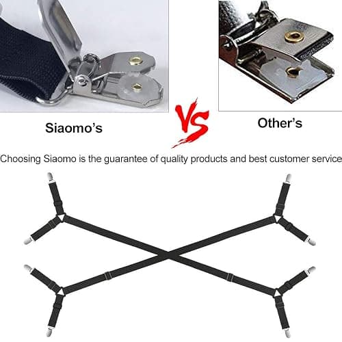 Siaomo Bed Sheet Clip Straps - 2 Way Adjustable Crisscross Sheet Corner Holder Straps Gripper Elastic Sheet Band Mattress Straps Fasten Suspenders(2 Set/4Pcs, Black) - Black 4pcs Set thumbnail 3