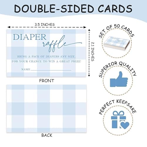 QWYBP Baby Shower Raffle Tickets 50pcs, 3.5 x 2.1 Light Blue Diapers Tickets, Diaper Raffle Tickets, Gender Reveal Game, Diaper Raffle Invitation Cards for Boys Girls, Baby Shower Game Supplies - A12 thumbnail 3
