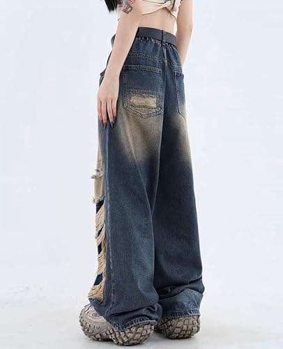 Lafaguw Baggy Jeans for Women Men Ripped Straight Leg High Waisted Pants | Baggy Jeans Y2k,Ripped Jean,High Rise,Distressed Pants,Gothic Pants,Classic 4 Pockets,Grunge Clothes,Summer Outfits thumbnail 5