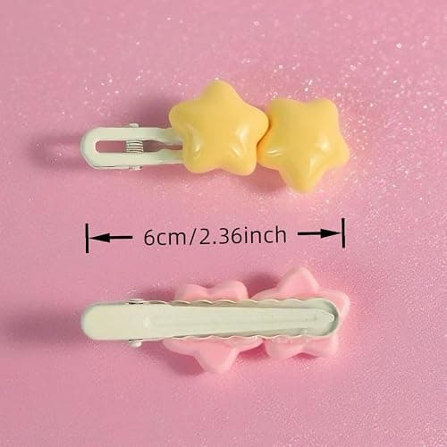 3D Star Hair Clips Women 2.36'' Cute Barrettes Y2K Kawaii Duckbill Clips for Girls Non-Slip Colorful Hair Accessories for Birthday Back to School - 4 Pack, Pink/Yellow thumbnail 3