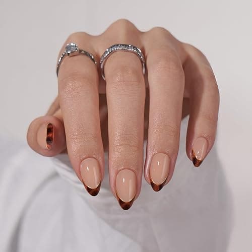 BTArtbox Press On Nails Short Almond - Tortoise Shell, Winter French Tip Press On Nails, Soft Gel Fake Nails Brown, Reusable Glue On Nails with Nail Glue in 16 Sizes, 32 Stick On Nail Kit thumbnail 8