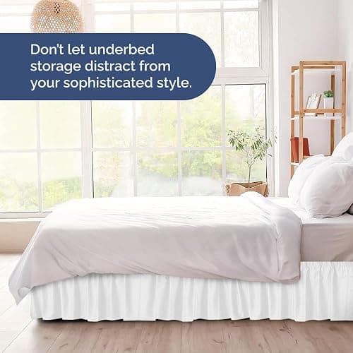 Wrap Around Dust Ruffle Bed Skirt - White - for Full Size Beds with 12 Inch Drop - Easy Fit Elastic Strap - Adjustable Pleated Bedskirt w/Brushed Fabric - Wrinkle Free - for Women, Men, Kids & Teens thumbnail 8