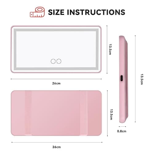 Feisate Car Mirror Visor Vanity with Rechargeable LED Light - 3 Light Modes & Dimmable Touch Screen- Girly Pink Car Accessories for Women Interior- Large Clip on SunVisor Passenger Side Mirror, Pink thumbnail 5