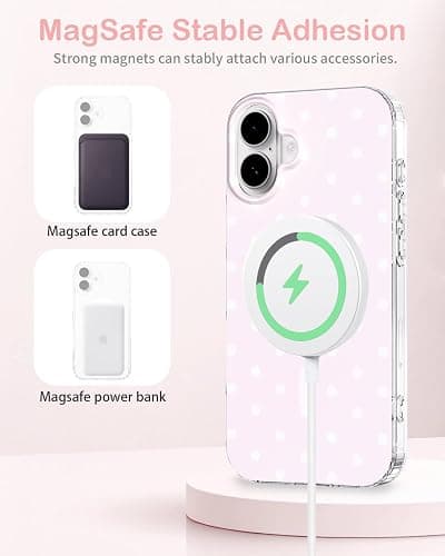 Feams for iPhone 16 Case [Compatible with Magsafe] Slim Shockproof Protective TPU Phone Cover for iPhone 16 6.1" Women Girls, Pastel Pink Polka Dot thumbnail 4