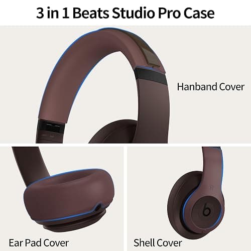 【3 in 1】 Silicone Case for Beats Studio Pro, Anti-Scratch Ear Pad Case Cover Shell Headband Accessories Soft Silicone Skin Protector for Beats Studio Pro (Brown) thumbnail 4