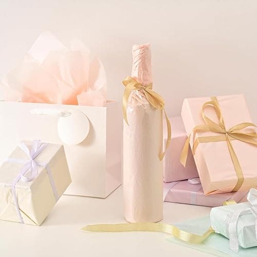 UNIQOOO 100 Sheets Pearl Colorful Gift Tissue Paper Bulk, 5 Colors Pastel Gift Wrapping Paper for Easter Gift Bags Box DIY Craft, Wedding Birthday Party Favor Decor, Shredded Filler, Pinata, 20X14in thumbnail 9