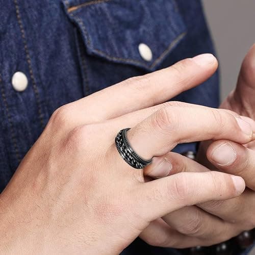 Udolfly Mens Fidget Rings Anxiety Rings for Men Womens Chain Spinner Rings for Adults Titanium Steel Rings thumbnail 2