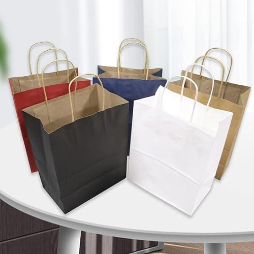 FACEBAG 50-Pack Brown Paper Bags with Handles Bulk, 8x4.25x10.5 Inches,Medium-sized Gift Bags with Handles for Party Favors，Take-Out，Grocery Shopping & Retail，Reusable & Durable thumbnail 7
