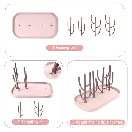 Vicloon Estante de Secado de Botellas,Escurridor de Biberones,Soporte para Secar Biberones,Fácil Montaje y Desmontaje para bebés y niños(Rosa) thumbnail 5