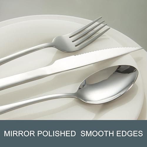 Silverware Set,SANTUO Stainless Steel Knives Spoon Forks Set for Home, Kitchen and Restaurant, Mirror Polished& Dishwasher Safe (24pcs Silverware set) thumbnail 5
