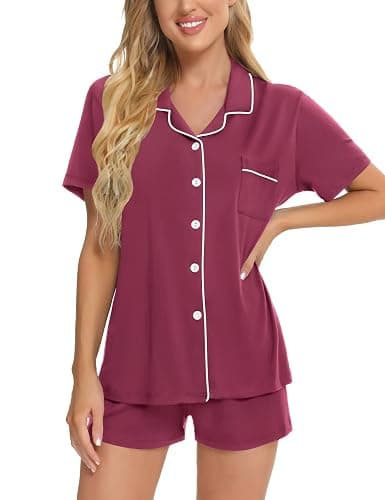SWOMOG Womens Button Down Pajamas Set Short Sleeve Sleepwear Bride Soft Pj Lounge Sets XS-3XL thumbnail 3