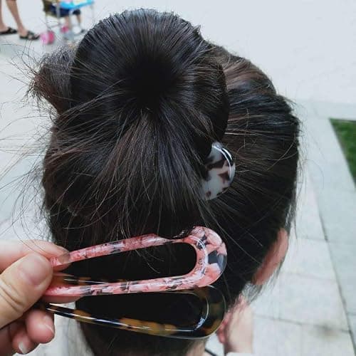 Fsmiling French Hair Pins Tortoise Shell U Shaped 2 Prong Hair Sticks Acetate Chignon Pin for Women Hairstyle Accessories 2 Pack thumbnail 6