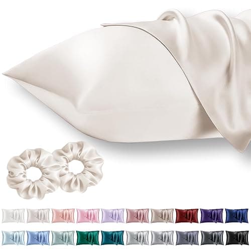 Vielit Queen Satin Pillowcase for Hair 2pc,Similar to Silk Pillow Cases,Easier Care Than Silk Pillowcase,Gifts for Women Men,Beige,20x30 & Envelope Closure and 2 Satin Scrunchies - Image 1