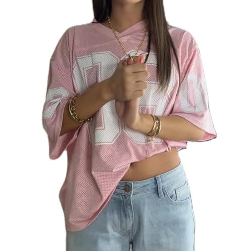 DSORVICD Women Oversized Jersey Shirts Y2k Number Print Graphic Tees V Neck Short Sleeve Baggy T-Shirt Preppy Clothes - Image 1