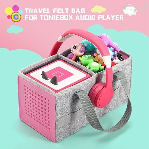 Carrying Case for Toniebox Starter Set and Tonies Figurines, Travel Felt Cloth Musical Toy Folding Bag for Toniebox 2 & Accessories (Pink) thumbnail 2
