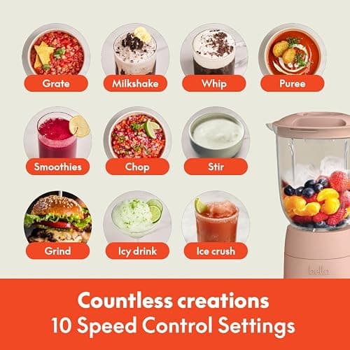 bella 10 Speed Countertop Blender, Juicer & Smoothie Maker, Fits-anywhere™ Kitchenware, Slim Flip & Store Design, Dishwasher Safe 48oz Capacity Pitcher & Lid, Stainless Steel Blade, 450 Watt, Blossom thumbnail 6