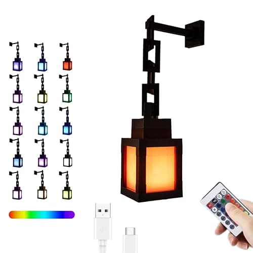 Pixelated Lantern LED Night Light, 16-Color Led Wall Mood Night Light with Remote Control, Rechargeable Table/Wall Night Lamp, for Bedroom & Home Decoration (with Chain) - Image 1