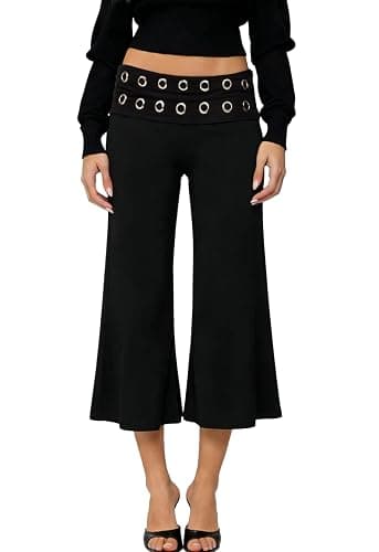 Adoeren Women Fold Over Lounge Capris Wide Leg Cropped Flowy Gaucho Pants Comfy Casual Yoga Coluttes Pajama Bottom - Image 1