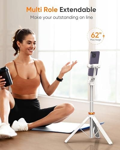 EUCOS 62" Tripod for iPhone, Sturdy Selfie Stick Tripod with Remote & Lightweight Phone Stand, Solidest Portable Cell Phone Tripod, Compatible iPhone Pro Max/Android [White] thumbnail 3