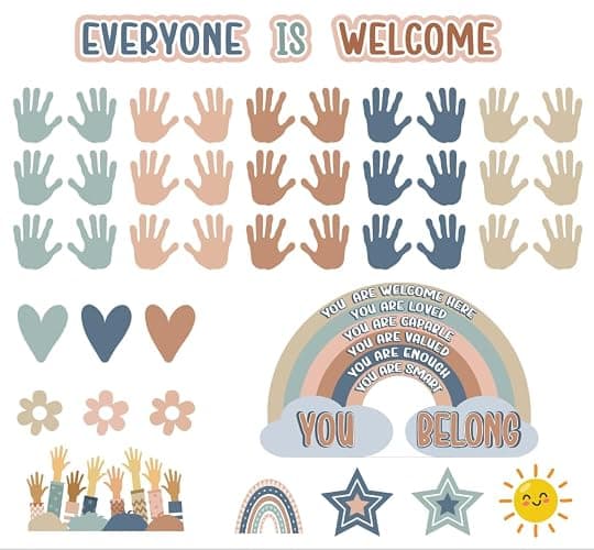 4E's Novelty 46 Pcs Everyone is Welcome Boho Classroom Bulletin Board Sets, with 30 Hands - Boho Welcome Bulletin Board Set, Motivational Boards Decorations thumbnail 8