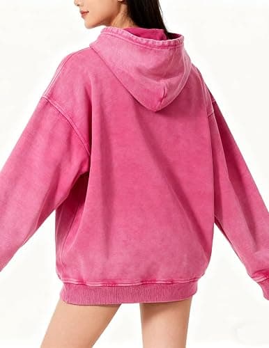 Oversized Acid Wash Hoodie for Women Fashion Cute Hoodies Casual Heavyweight Pullover Hooded Long Sleeve Sweatshirt thumbnail 3