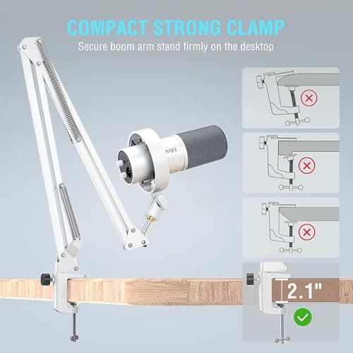 FIFINE Dynamic Microphone with Boom Arm, Studio Vocal XLR Microphone, Podcast USB Mic Kit for PC with Mute Button, Volume Knob, Headphone Jack, for Streaming Recording-AmpliTank K688CT White thumbnail 8