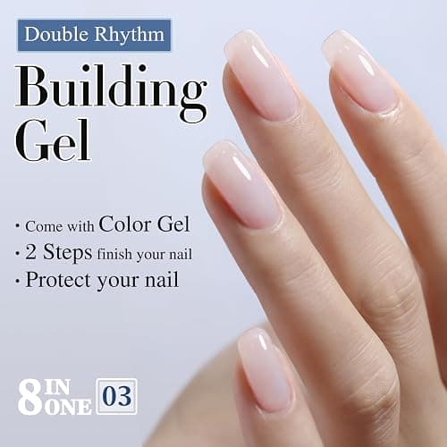 Double Rhythm 0.52 Oz Rubber Gel Polish Nail Strengthener Builder in a Bottle for Thickening Extension Hard Structure Glue (Nude Pink 8 in 1-3) thumbnail 4