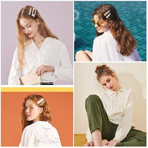 28 PCS Hingwah Pearls and Acrylic Resin Hair Clips, Handmade Hair Barrettes, Marble Alligator bobby pins, Glitter Crystal Geometric Hairpin, Elegant Gold Hair Accessories, Gifts for Women Girls thumbnail 4
