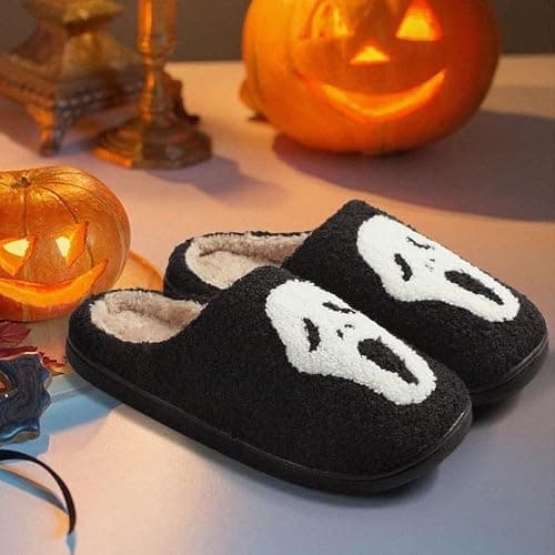 TBAVNOSY Unisex Halloween Slippers Spooky Ghost Slippers Cute Cozy Warm Plush Slip-On House Indoor and Outdoor Shoes thumbnail 4