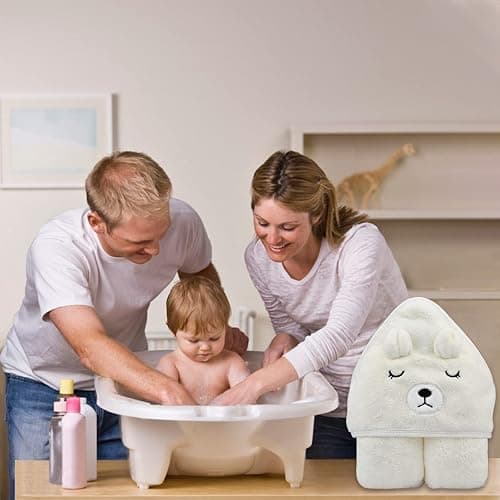 Hooded Baby Towel, Baby Towels Newborn, Baby Bath Towel with Hood, Baby Bath Towels Wrap, Blanket for Baby, Baby Beach Towel, Hooded Bath Towels for Boy and Girl, Newborn,31.5"×31.5" (White +Pink) thumbnail 8