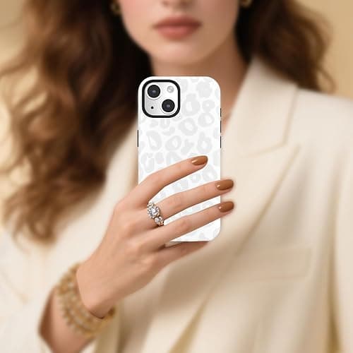 LoeoeL for iPhone 15 Case Cheetah Print, Leopard Pattern Phone Case for Women Girls, Girly Cute Thin Slim Hard Shell Plastic Phone Cover, Luxury Aesthetic Trendy Retro Animal Design, White thumbnail 7