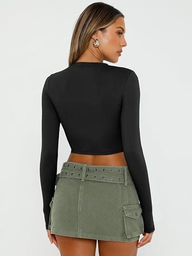 Trendy Queen Womens Long Sleeve Crop Tops Basic Slim Fitted Shirts Fashion 2025 Going Out Y2k Tops Teen Girl Clothes thumbnail 5